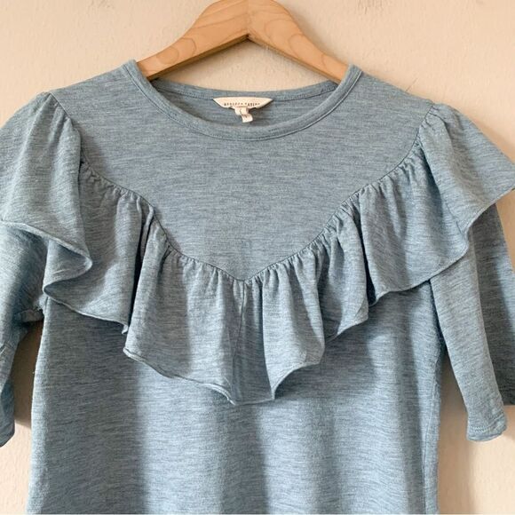 Rebecca Taylor Melange Wool Blend Ruffle Top in Glacier - Picture 4 of 8